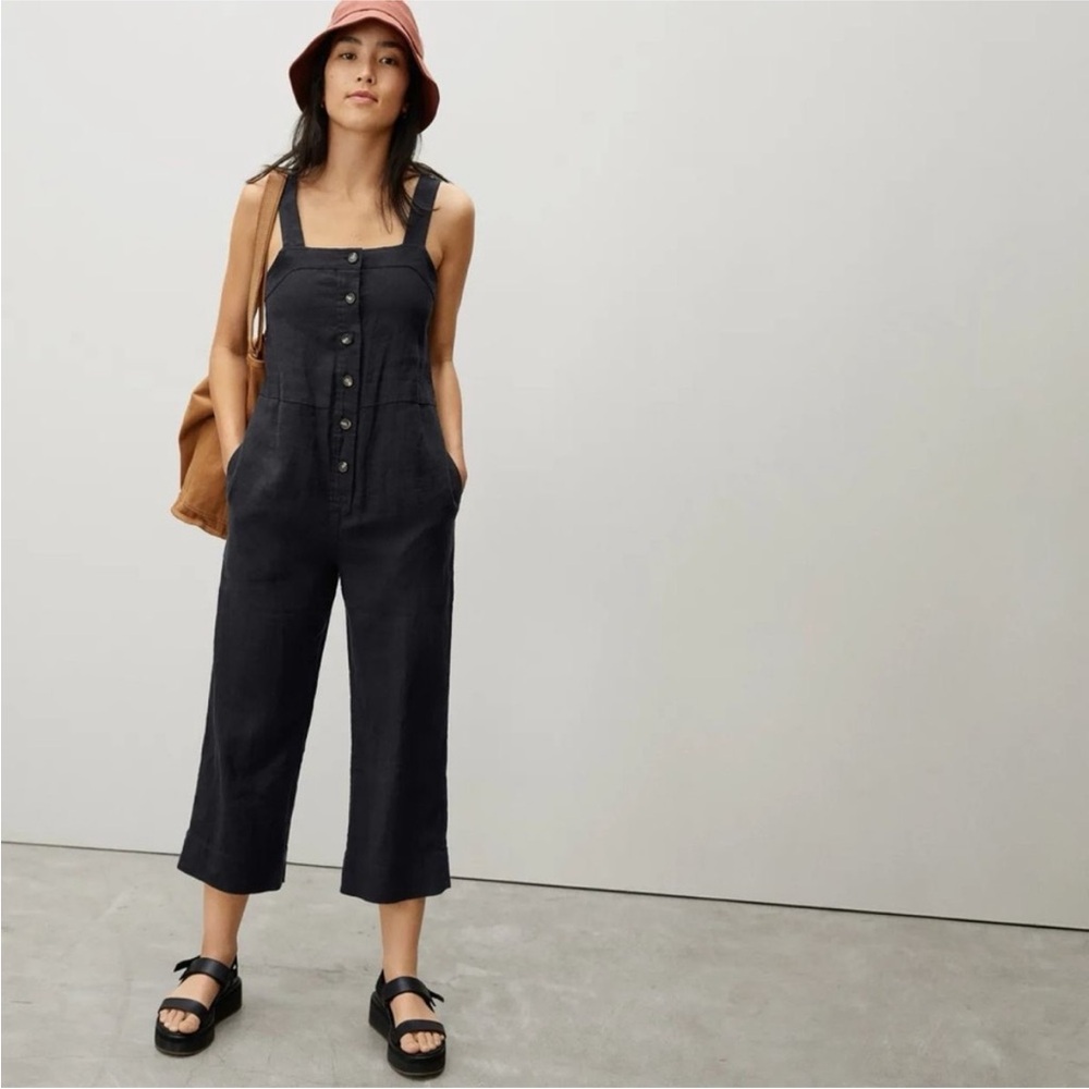 Everlane Black Button-Front Linen Jumpsuit